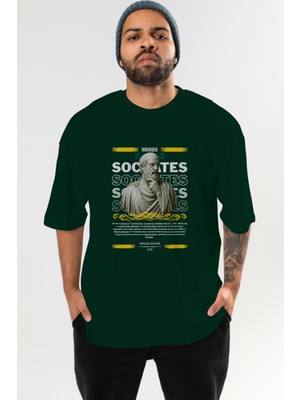Ankhises Socrates Mitoloji Ön Baskılı Oversize T-Shirt Erkek Kadın Pamuk Bisiklet Yaka Tişort