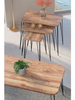 Sepetink Zigon Sehpa Kr ve Orta Sehpa Kr Set Siyah Ayak Ceviz Tel