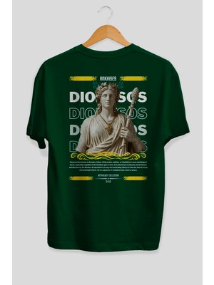 Ankhises Dionysos 1 Mitoloji Arka Baskılı Oversize T-Shirt Erkek Kadın Pamuk Bisiklet Yaka Tişort