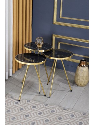 Sepetink Zigon Sehpa ve Orta Sehpa Elips Altın Metal Ayak Altın Bendir Set