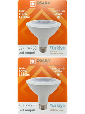Avarson (2 Adet) Osaka 14W (100W) Beyaz Işık (6500K) E27 Duylu (Kalın Duy) LED PAR30 Ampul