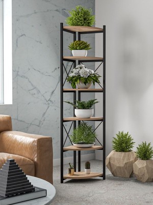 Sepetink Çiçeklik Kitaplık 6 Raflı Ceviz