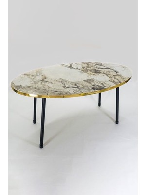 Sepetink Orta Sehpa Siyah Metal Ayak Elips Efes Gold