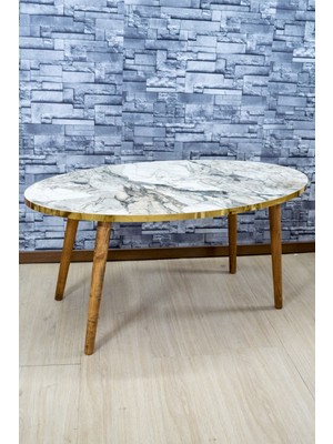 Sepetink Orta Sehpa Ahşap Torna Ayak Elips Efes Altın