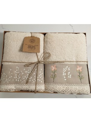 Arliva Home Bukle Nakışlı Dantelli 2 Adet Kutulu 50X85 cm El Yüz Havlusu