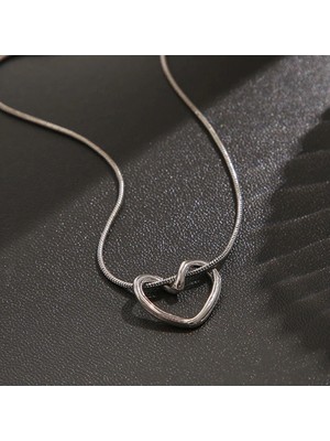 Normadia Bükümlü Kalp Çelik Kolye, 3 Boyutlu Ayarlanabilir Aşk Düğümü