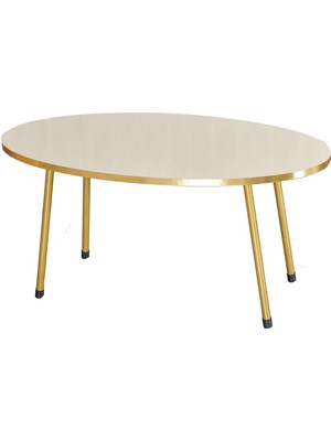 Sepetink Orta Sehpa Krem Elips Metal Ayak Gold