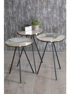 Sepetink Zigon Sehpa Siyah Metal Ayak Çift Altın Efes 1080