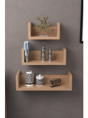 Sepetink Dekoratif Ceviz U Duvar Rafı Şık ve Modern Raf Tasarımı