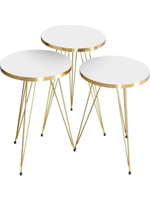 Sepetink Zigon Sehpa Gold Beyaz Tel Ayak