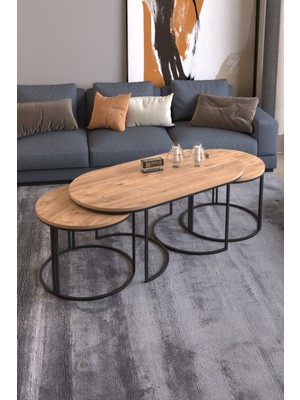 Sepetink Orta Sehpa Zigon Sehpa Yan Sehpa 3 Lü Set Dolunay Atlantik Ceviz