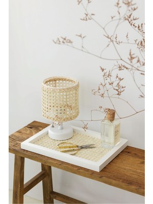 Modern Rattan ve Hazeran Masa Lambası, Kablosuz, Beyaz, Şık Tasarım