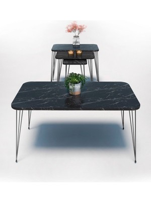 Sepetink Zigon Sehpa Kr ve Orta Sehpa Kr Set Siyah Ayak Bendir Tel 1104