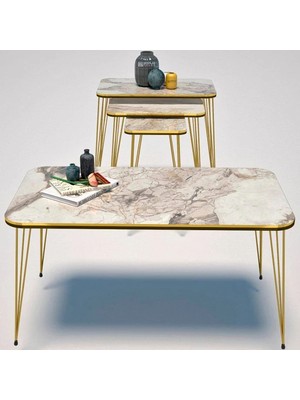 Sepetink Zigon Sehpa Kr ve Orta Sehpa Kr Set Çift Gold Efes Tel 1112