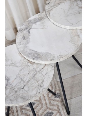 Sepetink Zigon Sehpa 3'lü Siyah Metal Ayak Efes 1017