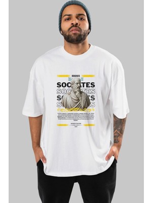 Ankhises Socrates Mitoloji Ön Baskılı Oversize T-Shirt Erkek Kadın Pamuk Bisiklet Yaka Tişort