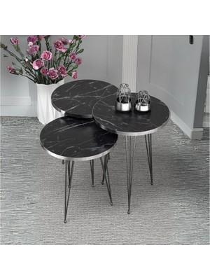 Sepetink Zigon Sehpa Siyah Tel Ayak Gümüş Bendir 1089