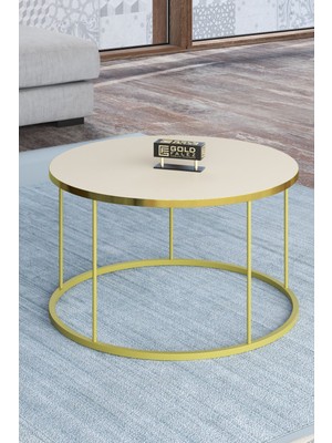 Sepetink Orta Sehpa ve Zigon Sehpa Terra Set Gold Krem