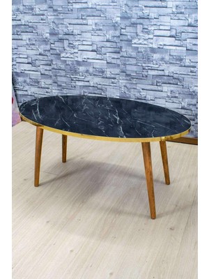 Sepetink Orta Sehpa Ahşap Torna Ayak Elips Bendir Altın