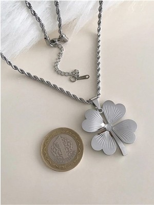 Normadia Kadın Yonca Kolye, Büyük Model, Gümüş Renk, 60 Cm, Şık ve Zarif Aksesuar