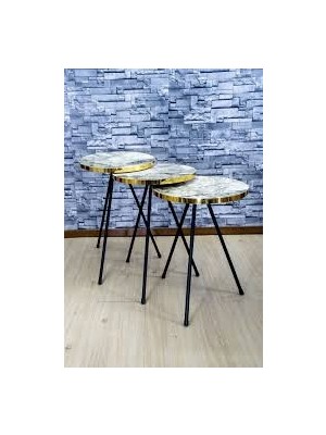 Sepetink Zigon Sehpa 3'lü Altın Efes Siyah Metal Ayak