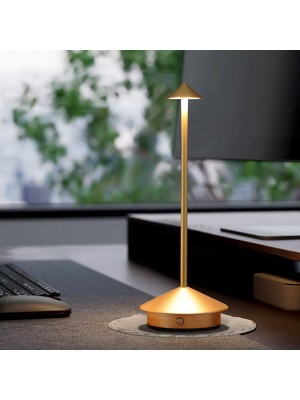 Şık Gold Renkli Kablosuz Ledli Masa Lambası, Dokunmatik ve Şarjlı