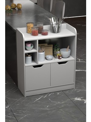 Sepetink Mutfak Dolabı Çok Amaçlı Fırın Dolabı 2 Kapaklı Raflı Kahve Köşesi Beyaz