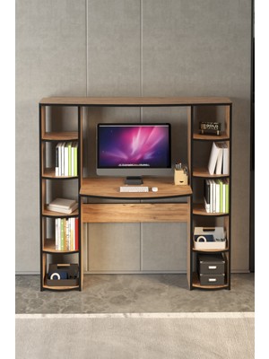 Sepetink Çalışma Masası 10 Raflı Kitaplık Raf Atlantik Çam