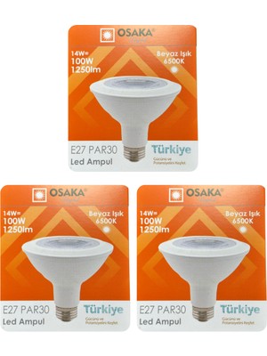 Avarson (3 Adet) Osaka 14W (100W) Beyaz Işık (6500K) E27 Duylu (Kalın Duy) LED PAR30 Ampul