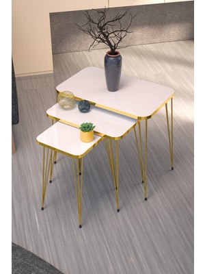 Sepetink Zigon Sehpa Kr Gold Beyaz Tel