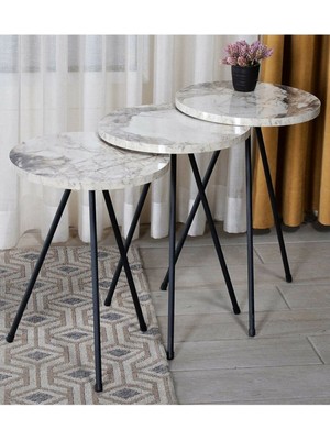 Sepetink Zigon Sehpa 3'lü Siyah Metal Ayak Efes