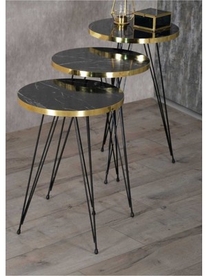 Sepetink Zigon Sehpa Siyah Ayak Altın Bendir Tel