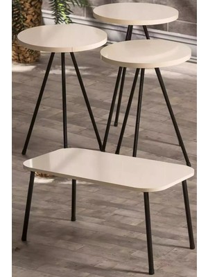 Sepetink Zigon Sehpa  ve Orta Sehpa Set Kr Metal Krem