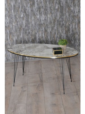 Sepetink Zigon Sehpa ve Orta Sehpa Elips Set Siyah Tel Ayak Çift Altın Efes