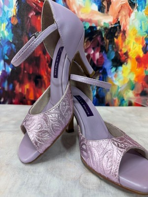 Buz Lila Dokulu Latin-Salsa-Tango Dans ve Salon Ayakkabısı 7 cm 11 Pont Kadeh Model Kapalı Topuk