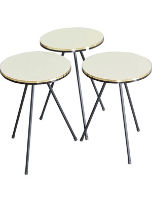 Sepetink Zigon Sehpa Siyah Metal Ayak Çift Altın Krem 1079