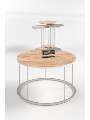 Sepetink Orta Sehpa ve Zigon Sehpa Terra Set Gümüş Antrasit Ceviz