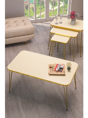 Sepetink Zigon Sehpa Kr ve Orta Sehpa Kr Set Gold Krem Tel