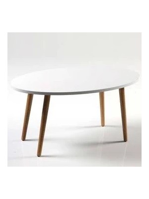 Sepetink Orta Sehpa Ahşap Torna Ayak Elips Beyaz