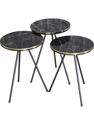 Sepetink Zigon Sehpa Siyah Metal Ayak Çift Altın Bendir 1081