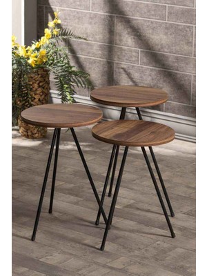 Sepetink Zigon Sehpa 3 Lü Metal Ayak Atlantik Çam