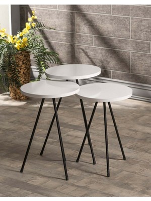 Sepetink Zigon Sehpa 3 Lü Metal Ayak Beyaz