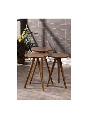 Sepetink Zigon Sehpa 3 Lü Ceviz Ahşap  Torna Ayak