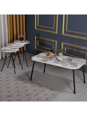 Sepetink Zigon Sehpa ve  Orta Sehpa Set Metal Kr Efes