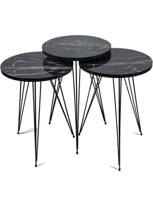 Sepetink Zigon Sehpa Tel Ayak Siyah Mermer Desen