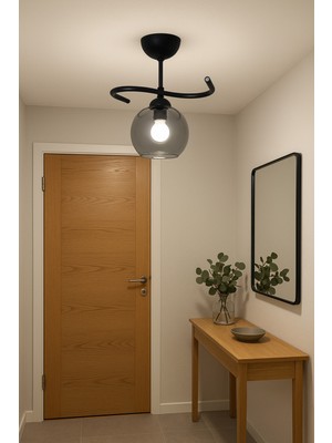 Şık Siyah Füme Camlı Tekli Avize, Modern Tasarım, Çok Yönlü Kullanım