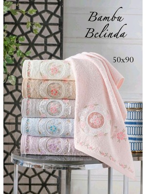 Arliva Home Bambu Nakışlı Dantelli 50X90 cm 6 Adet El Yüz Havlusu