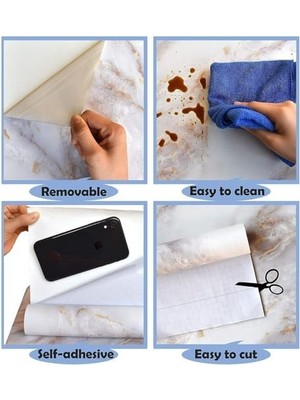 Kendinden Yapışkanlı Mermer Kağıdı, Premium Kalite Su Geçirmez Film, Kolay Uygulanabilir ve Çıkarılabilir, Mutfak Tezgahı, Dolap ve Duvarlar Için Dekoratif Kaplama