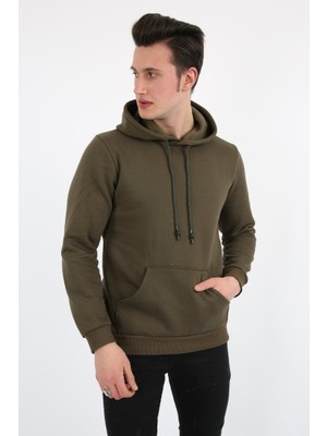 Evolaria Üç Iplik Şardonlu Kapşonlu Düz Erkek Günlük Sweatshirt