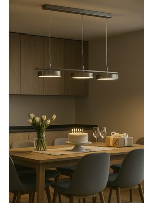 Modern Beyaz ve Gri Renkli Ledli Yatak Odası ve Mutfak Yemek Masası